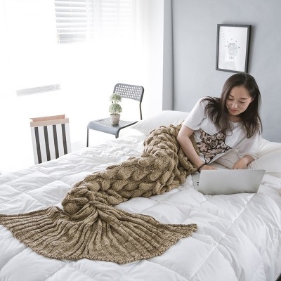 Mermaid Tail Knitted Blanket Fish Tail Blanket  Size  60x140cm  Cocoa