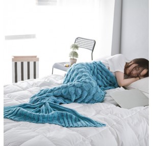 Mermaid Tail Knitted Blanket Fish Tail Blanket  Size  60x140cm  Lake Blue