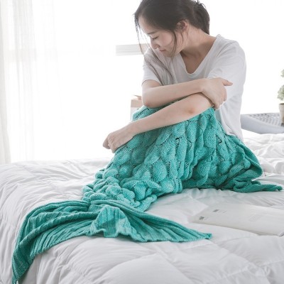 Mermaid Tail Knitted Blanket Fish Tail Blanket  Size  195x90cm  Mint Green