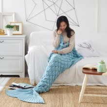 Mermaid Tail Knitted Blanket Fish Tail Blanket  Size  195x90cm  Sky Blue