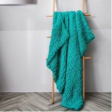 Handmade Thick Wool Knitted Blanket Sofa Chenille Stick Knitted Blanket  Size  80 x 100 CM  Green