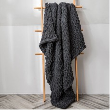 Handmade Thick Wool Knitted Blanket Sofa Chenille Stick Knitted Blanket  Size  80 x 100 CM  Dark Gray