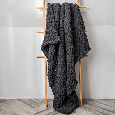 Handmade Thick Wool Knitted Blanket Sofa Chenille Stick Knitted Blanket  Size  80 x 100 CM  Dark Gray